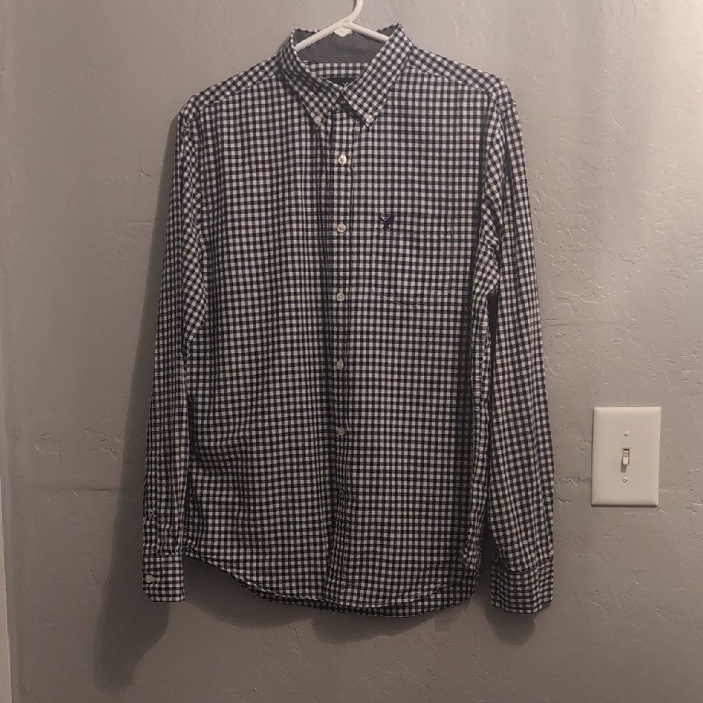American Eagle Outfitters Navy and White Checkered Shirt